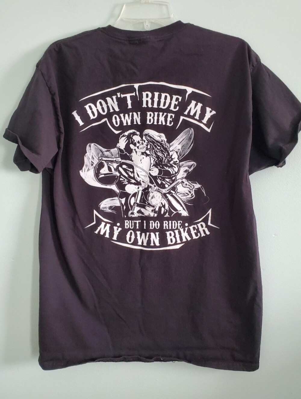 Hanes Black Short Sleeve Graphic Tee with White Biker Print